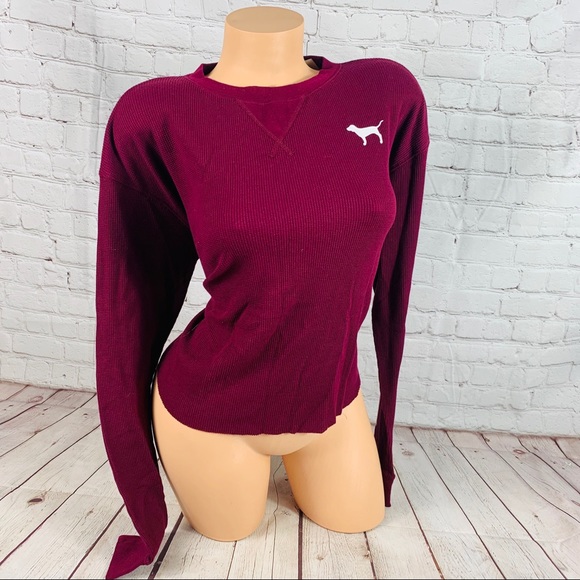 VS PINK Logo Long Sleeve Crop Tee Shirt - Picture 2 of 7